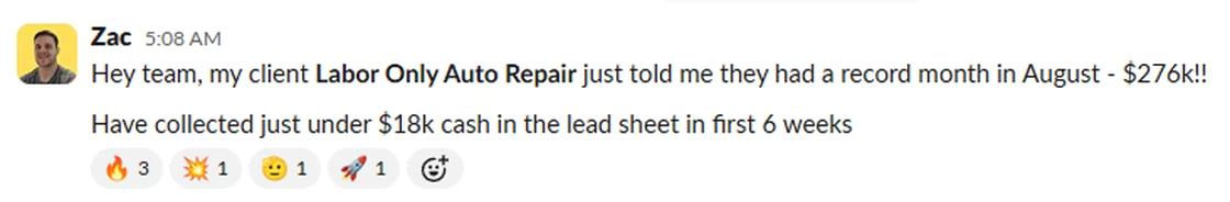 Labor Only Auto Repair - record month in August, $276,000
