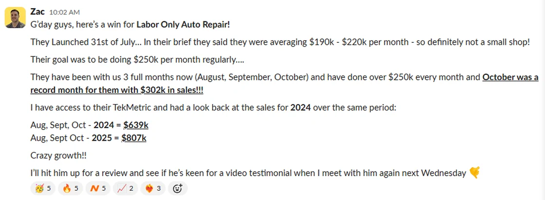 Labor Only Auto Repair - October record month, $302,000, and the year-on-year comparison